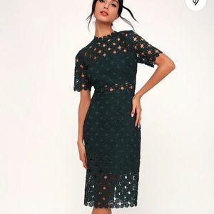 Heartfelt Dark Teal Green Lace Bodycon Midi Dress